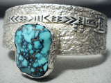 Vivid Yei Vintage Native American Navajo Blue Wind Turquoise Sterling Silver Bracelet-Nativo Arts