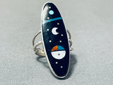 Magical Native American Navajo Jet Inlay Sterling Silver Ring Signed-Nativo Arts