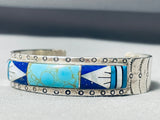 Rare Turquoise Vintage Native American Navajo Sterling Silver Lapis Inlay Bracelet-Nativo Arts