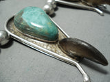Authentic Bear Vintage Native American Navajo Turquoise Sterling Silver Squash Blossom Necklace-Nativo Arts