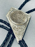 Signed Nevada Vintage Native American Navajo Sterling Silver Bolo Tie Old-Nativo Arts