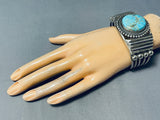 Unrivaled Native American Navajo Signed Huge Kingman Turquoise Sterling Silver Bracelet-Nativo Arts