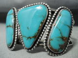 Rare Vintage Native American Navajo Turquoise Triple Stone Sterling Silver Bracelet-Nativo Arts