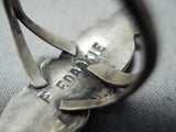 Native American Incredible Authentic Vintage Zuni Edaakie Turquoise Sterling Silver Ring Old-Nativo Arts