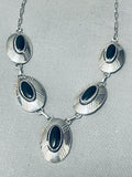 Incredible Vintage Native American Navajo Domed Jet Sterling Silver Necklace-Nativo Arts