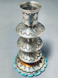 Completely Handmade Vintage Native American Navajo Candlestick Turquosie Sterling Silver Holder-Nativo Arts