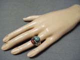Fabulous Vintage Native American Navajo Coral Royston Turquoise Sterling Silver Ring-Nativo Arts