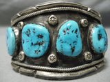 Huge Early Vintage Native American Navajo Blue Turquoise Sterling Silver Bracelet Old-Nativo Arts