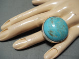 Huge Bulbous Domed Native American Navajo Pilot Mountain Turquoise Sterling Silver Ring-Nativo Arts