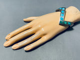 Sensational Vintage Native American Navajo Blue Green Turquoise Inlay Sterling Silver Bracelet-Nativo Arts