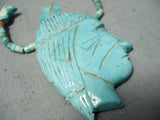 One Of The Finest Vintage Native American Navajo Turquoise Indian Head Sterling Silver Necklace-Nativo Arts