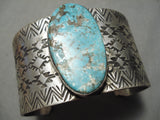 Huge Wide Navajo Blue Turquoise Native American Sterling Silver Bracelet-Nativo Arts