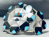 Extraordinary Native American Zuni Blue Gem Turquoise Sterling Silver Sunface Inlay Bracelet-Nativo Arts