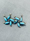 Charming Vintage Native American Zuni Blue Gem Turquoise Sterling Silver Earrings-Nativo Arts