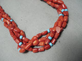 Native American Women's Vintage Santo Domingo Tubed Coral Turquoise Necklace-Nativo Arts