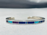 Authentic Vintage Native American Navajo Ray Tracey Turquoise Inlay Sterling Silver Bracelet-Nativo Arts