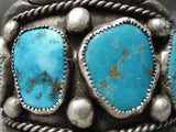 Heavy Thick Vintage Native American Navajo Turquoise Nugget Sterling Silver Bracelet Old-Nativo Arts