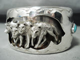 Wolfpack!! Detailed Native American Navajo Turquoise Sterling Silver Bracelet-Nativo Arts