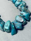 308 Gram Mind Blowing Native American Navajo Turquoise Nugget Sterling Silver Tube Necklace-Nativo Arts
