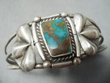 Green Bisbee Very Rare Vintage Native American Navajo Sterling Silver Repoussed Bracelet-Nativo Arts