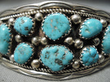 Incredible Vintage Native American Navajo Chunky Turquoise Sterling Silver Bracelet Old-Nativo Arts