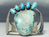 Rare Vintage Native American Navajo Old Kingman Turquoise Sterling Silver Bear Track Bracelet-Nativo Arts