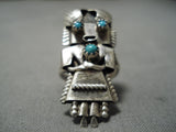 Quality Earlier Vintage Native American Navajo Turquoise Sterling Silver Kachina Ring Old-Nativo Arts