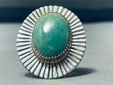 Heavy Native American Green Turquoise Sterling Silver Sunray Ring-Nativo Arts
