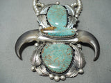 Crazy Authentic Vintage Native American Navajo #8 Turquoise Sterling Silver Bear Necklace-Nativo Arts