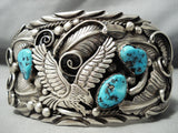 For Large Wrist- Biggest Vintage Native American Navajo Turquoise Eagle Sterling Silver Bracelet-Nativo Arts