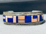 Extremely Rare Signed Vintage Native American Navajo Lapis Shell Sterling Silver Bracelet-Nativo Arts