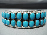 Signed Vintage Native American Navajo Sleeping Beauty Turquoise Sterling Silver Bracelet Old-Nativo Arts