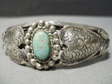 One Of The Earliest Heart Sterling Silver Vintage Native American Navajo #8 Turquoise Bracelet-Nativo Arts