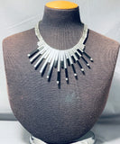 Advanced Silver Work Vintage Native American Navajo Sterling Silver Jet Necklace-Nativo Arts