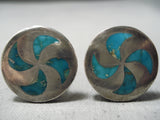 Magnificent Vintage Native American Zuni Blue Gem Turquoise Sterling Silver Cufflinks Old-Nativo Arts