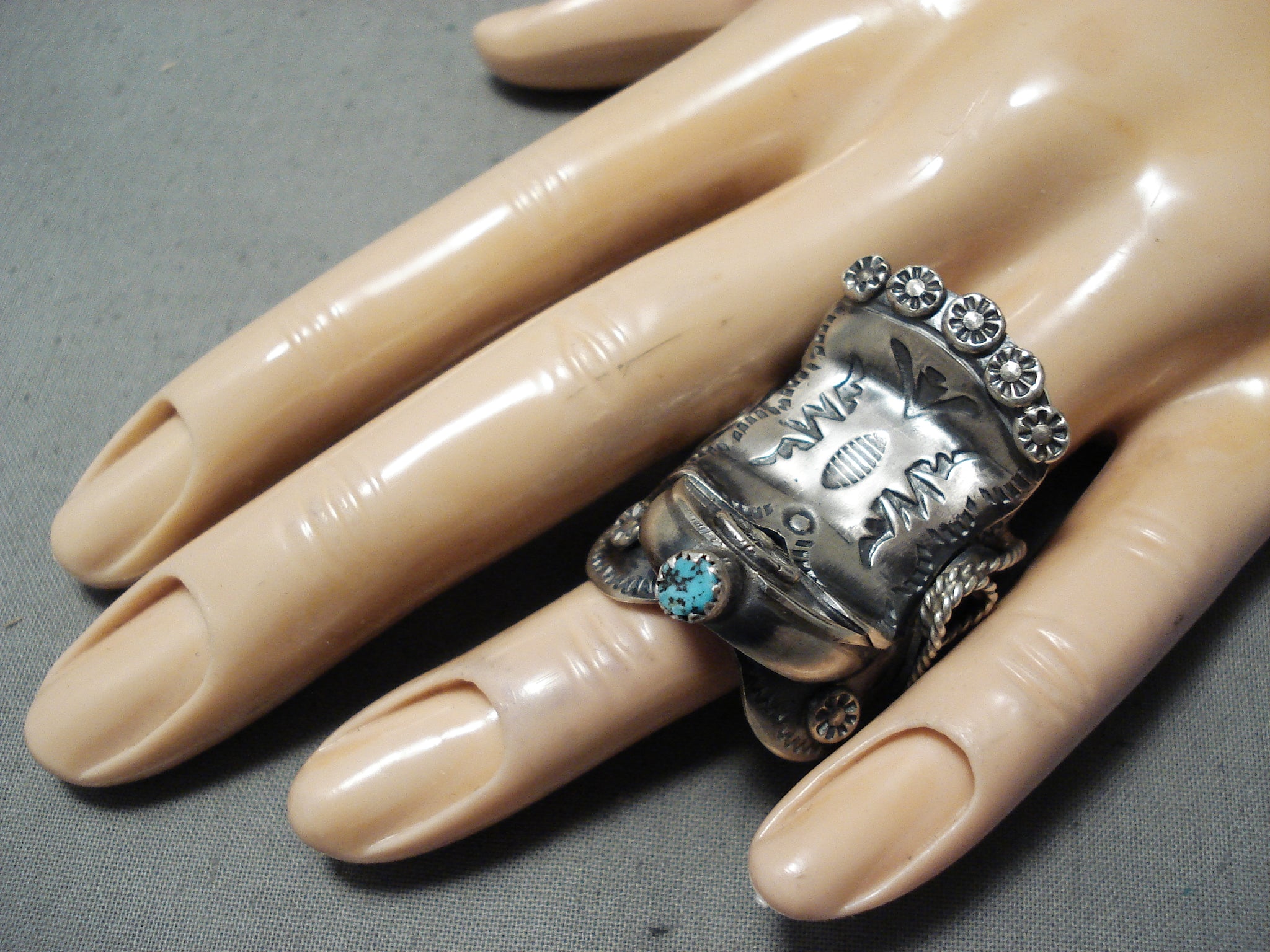 Tim Yazzie Navajo Sleeping Beauty Sterling Silver Saddle Ring