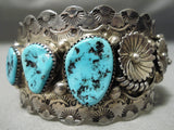 One Of The Best Vintage Native American Navajo Turquoise Sterling Silver Flower Bracelet Old-Nativo Arts