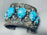 Important Hand Carved Turquoise Vintage Native American Navajo Sterling Silver Bracelet-Nativo Arts
