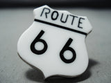 Expressive Navajo Jet Sterling Silver Route. 66 Ring Native American-Nativo Arts