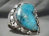 Colossal Navajo Blue Diamond Turquoise Sterling Silver Native American Bracelet-Nativo Arts