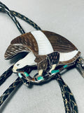 Eagle Eats Snake Vintage Zuni Turquoise Sterling Silver inlay Bolo Tie-Nativo Arts