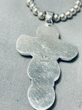 Stunning Native American Navajo Kingman Turquoise Sterling Silver Cross Necklace-Nativo Arts