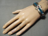 One Of Most Detailed Vintage Native American Navajo Turquoise Sterling Silver Bracelet Old-Nativo Arts
