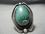 Huge Vintage Navajo Domed Green Turquoise Sterling Silver Native American Ring-Nativo Arts
