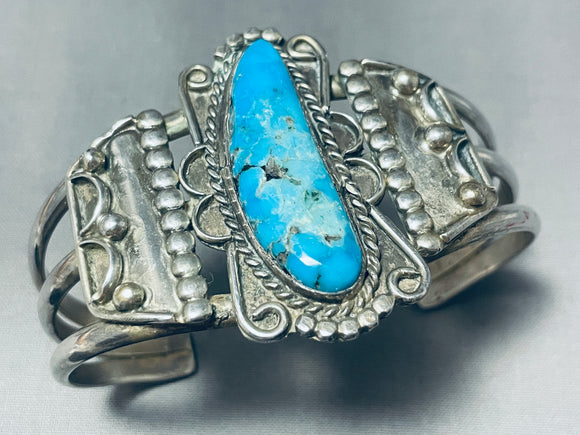 Ornate Vintage Native American Navajo Kingman Turquoise Sterling Silver Bracelet-Nativo Arts