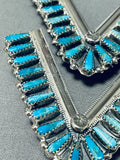 Important Native American Navajo Signed Turquoise Teardrop Sterling Silver Collar Pins-Nativo Arts