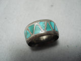 Unforgettable Vintage Native American Navajo Turquoise Sterling Silver Eternity Band Ring Old-Nativo Arts