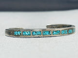 Exquisite Vintage Native American Navajo Turquoise Chip Inlay Sterling Silver Bracelet-Nativo Arts