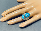 Rick Long Vintage Signed Native American Navajo 2 Morenci Turquoise Sterling Silver Ring-Nativo Arts