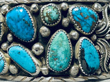 Heavy Wide Native American Navajo Turquoise Chunk Sterling Silver Bracelet Cuff-Nativo Arts